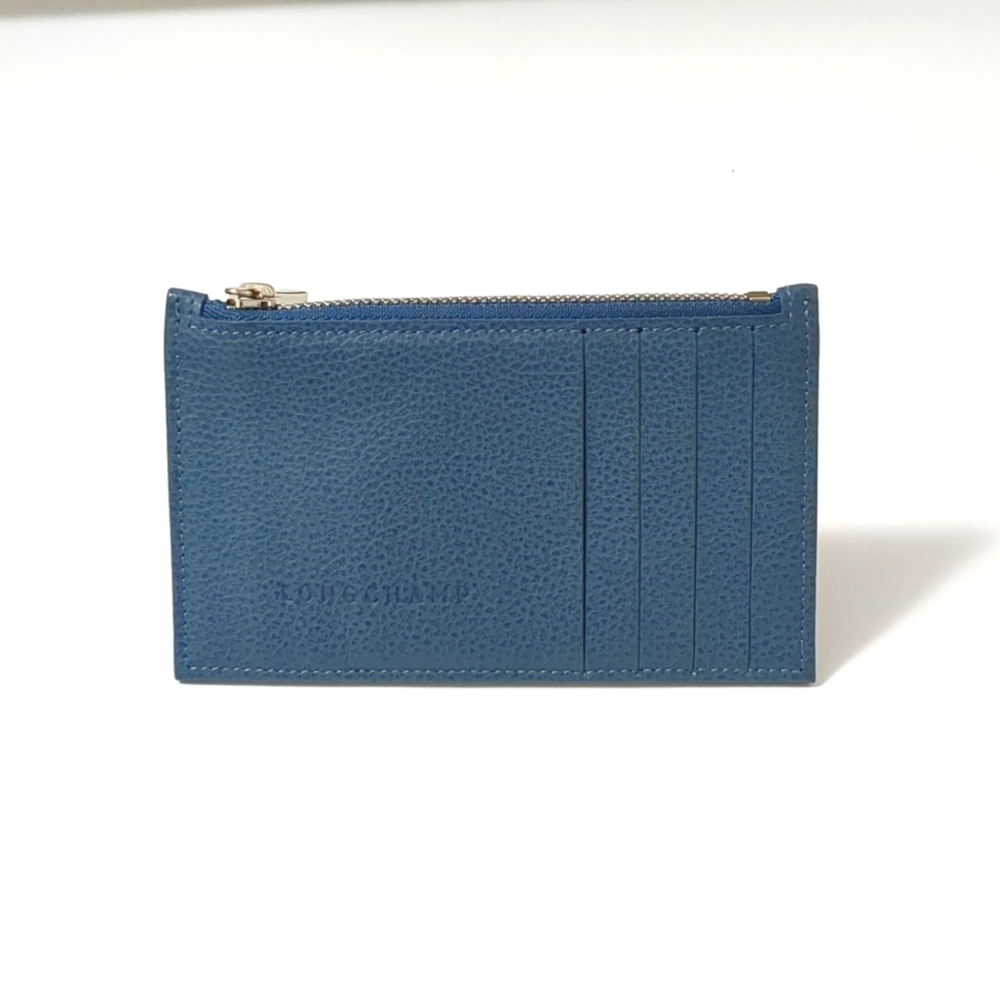 EUC Longchamp Blue Leather Zip Card Wallet